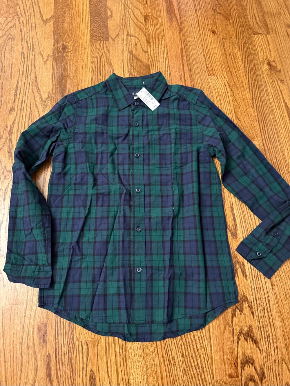 The Children's Place Green & Navy Plaid Button-Down Shirt XL size 14